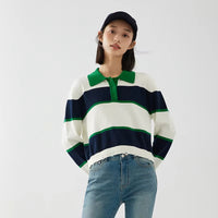 Loose Personality Trendy Girls' Autumn Salt Striped Sweater Retro