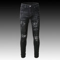 Men's Black Paisley Printed Patch Ripped Jeans