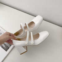 Thick Heeled Square Toe Evening Breeze Gentle French Women's Shoes