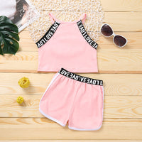 Girls' Summer Thin Sports Sling Suit Pure Cotton Comfortable Casual Shorts Two-piece Suit
