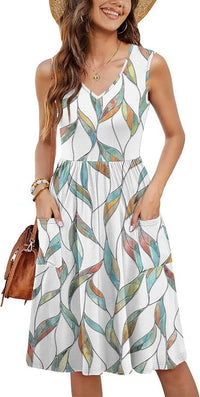 Casual Womens Holiday Floral V-Neck Pocket Dress