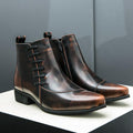 Large Size High-top Shoes Side Zipper Color Matching Leather Shoes Men's British Style