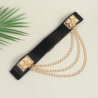 Punk Gold Rivet Chain Women's Belt Women's Elastic Stretch Wide Waist Corded Waist Black Slim Belt