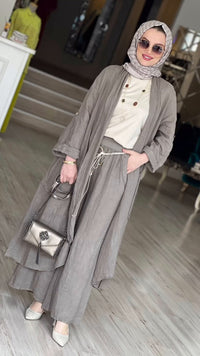 Womens Loose Long Cardigan And Casual Wide-Leg Pants Two-Piece Set