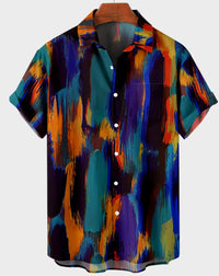 Digital Printing Feather Short Sleeve Lapel Loose Shirt