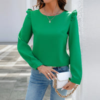 Women's Solid Color Casual Ruffle Edge Long Sleeved Shirt