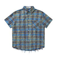 Short Sleeve Plaid Shirt Men's Retro Tie-dye