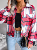 Plaid Lantern Sleeve Wool Coat Jacket