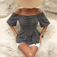 Womens Stylish Waist-cinching Off-shoulder Short-sleeve Top