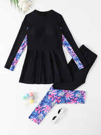 Conservative Split Two-piece Long-sleeved Trousers Medium And Large Girls Swimsuit