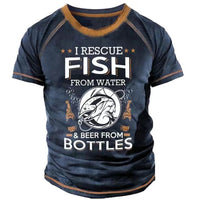 Male Creative Fishing Pattern Printed Short Sleeve