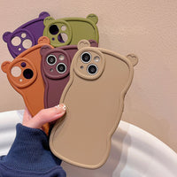 Solid Color Bear Ear Retro Mobile Phone Case