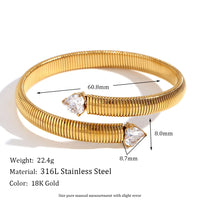Stainless Steel Heart-Shaped Zircon Open Striped Bracelet