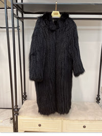 Gray Braided Fox Fur Hooded Loose Over The Knee Fur Coat