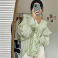 Women's Ruffled V-neck Puff Sleeve Shirt With Fashionable Design