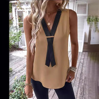 Women's V-color Contrasting Sleeveless Casual Shirt