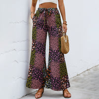 Lace-up Printed Elegant High-waisted Wide-leg Pants Women