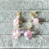 Fairy Sweet Girly Peach Pink Colorful Glass Ball Eardrops