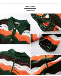 Men's Lapel Short-Sleeve Crochet Polo Shirt