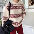 Loose And Thick Christmas Style Knitted Top Retro Round-neck Sweater