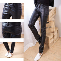PU Leather Slim Small Feet Casual Men's Pants