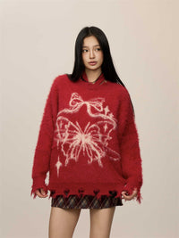 Butterfly Jacquard Mink-like Wool Christmas New Year Sweater