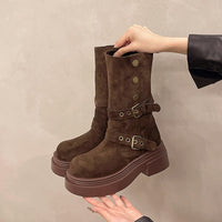 Womens Matte Boots In British Style With Thick Soles