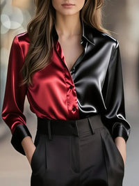Elegant And Fashionable Double-tone Lapel Button-up Shirt For Women