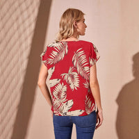 New Tropical Print V-neck Short-sleeve Batwing Top