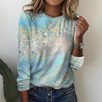 Comfortable Casual And Relaxed-fit With A 3D Print Cozy Sporty Long-sleeve Crew-neck T-shirt