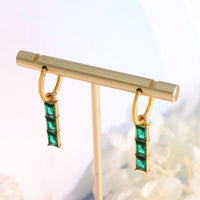 Strip-shaped Green Zircon Earrings Titanium Steel For Women