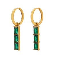 Strip-shaped Green Zircon Earrings Titanium Steel For Women