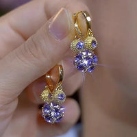 Light Luxury Blue Cat's Eye Flower Drop Earrings, Elegant Zircon Inlaid Ear Cuffs, Summer Fresh Design