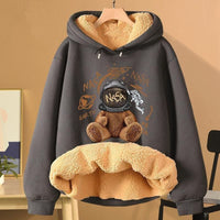 Extra Thick Lambswool Hooded Sweatshirt For Women Fleece Lined And Loose Fitting