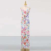 Womens Patchwork Ruffle-Trimmed Resort-Style Slip Dress
