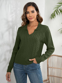 Women's Pullover Loose-fitting Long Sleeves Lapel Twist Sweater