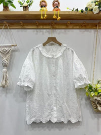 Turn-down Collar Japanese-style Cotton-linen Short-sleeve Shirt