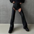 Hollow Pu Leather Pants Women's Loose Straight Black Trousers