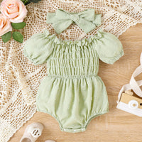 Baby Girl Puff Short Sleeve Rompers Jumpsuit Bow Suit