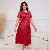 Ice Silk Short Sleeve Nightdress Loose Casual Homewear SQ22094