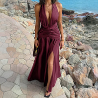 European And American-style Elegant Halter-neck Low-cut High-slit Dress
