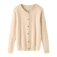Womens Loose Button-up Solid-color Cropped Sweater With A Crew Neck