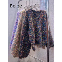 Women's V-neck Pullover Short Colorful Polka Dot Sweater