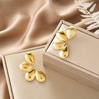 Oval Stainless Steel Earrings, Trendy Geometric Heart Texture, 18K Gold Plated Ear Studs, Titanium Steel