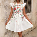 Casual All-Match Butterfly-Print Short-Sleeve V-Neck Dress