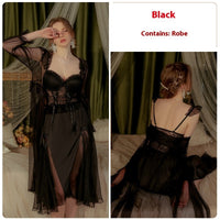 French Deep V Plus Chest Pad Lace Backless Strap Nightdress