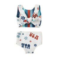 Silky Soft Fabric Lace-up Baby Swimsuit