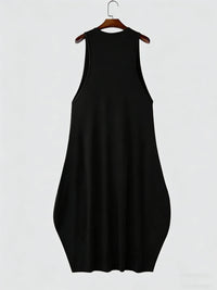 Mens Black U-Neck Sleeveless High Waist Flared Maxi Dress