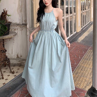 Womens Sleeveless Halter-Neck Strap Holiday Dress
