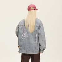 Washed Graffiti Ripped Denim Coat Design Jacket